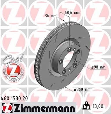 Bremžu diski ZIMMERMANN 460.1580.20 1