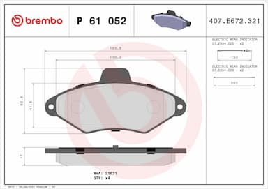 Bremžu uzliku kompl., Disku bremzes BREMBO P 61 052 1