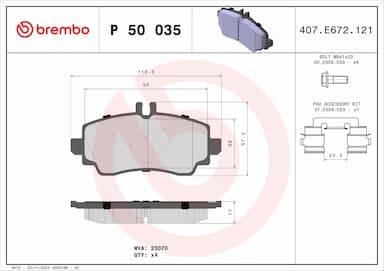 Bremžu uzliku kompl., Disku bremzes BREMBO P 50 035 1