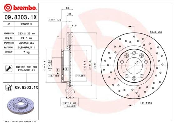 Bremžu diski BREMBO 09.8303.1X 1