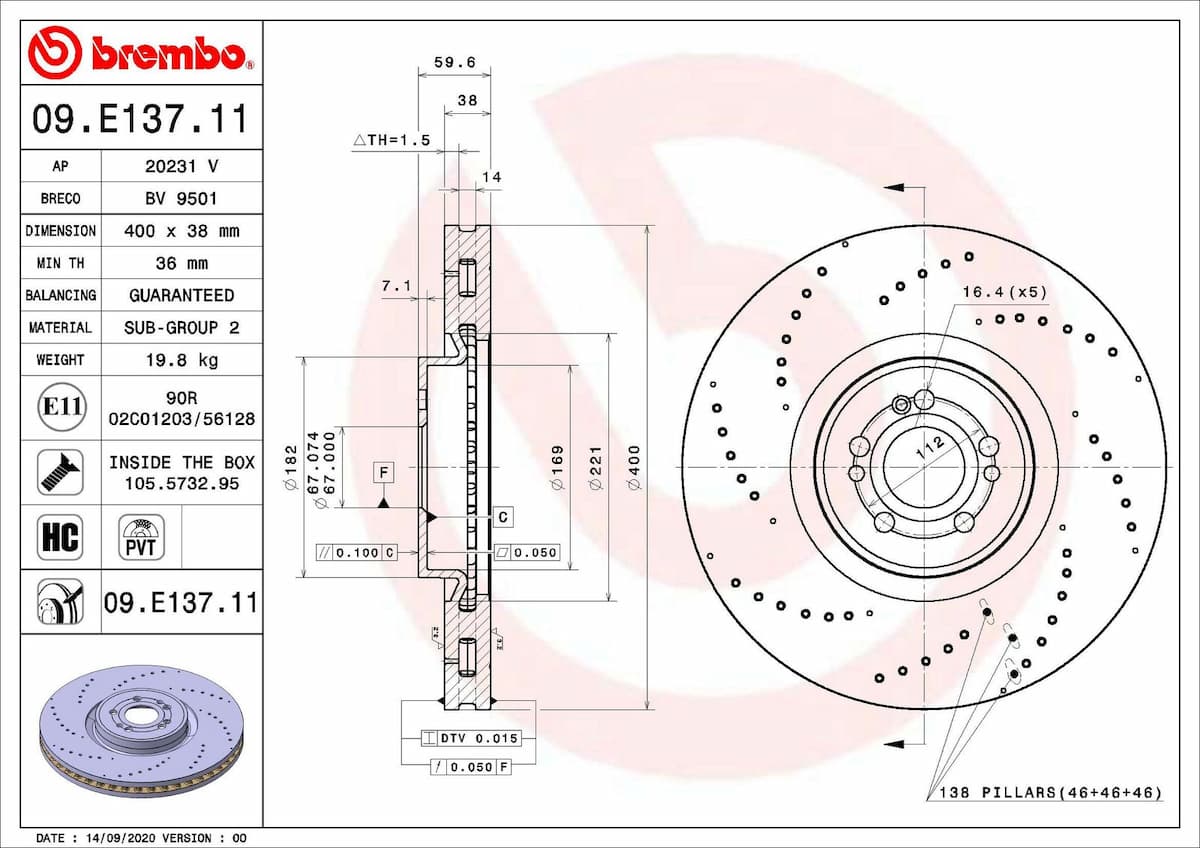 Bremžu diski BREMBO 09.E137.11 1