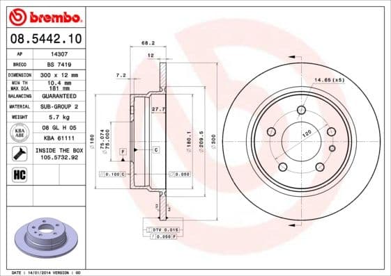 Bremžu diski BREMBO 08.5442.10 1