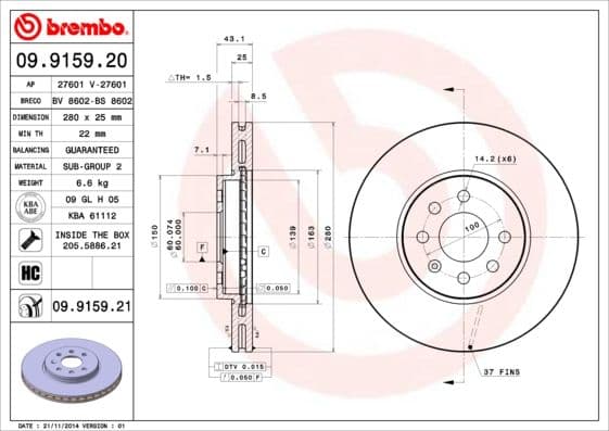 Bremžu diski BREMBO 09.9159.21 1