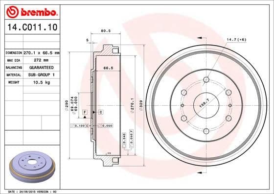 Bremžu trumulis BREMBO 14.C011.10 1