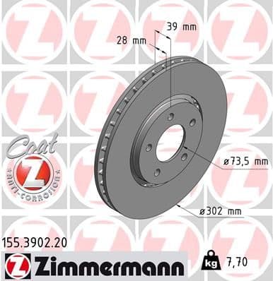 Bremžu diski ZIMMERMANN 155.3902.20 1