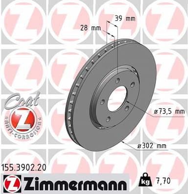 Bremžu diski ZIMMERMANN 155.3902.20 1