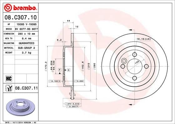 Bremžu diski BREMBO 08.C307.11 1