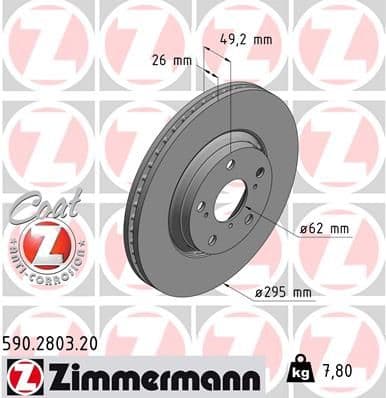 Bremžu diski ZIMMERMANN 590.2803.20 1