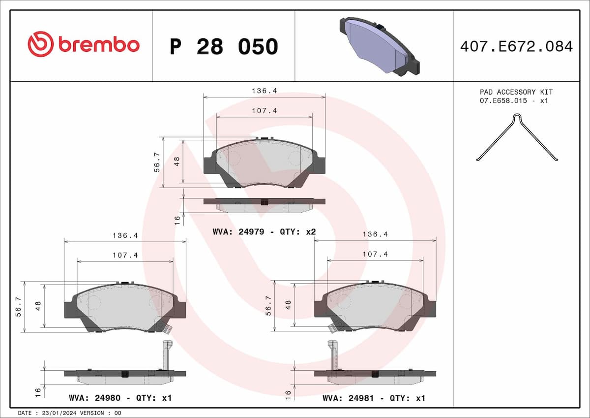 Bremžu uzliku kompl., Disku bremzes BREMBO P 28 050 1