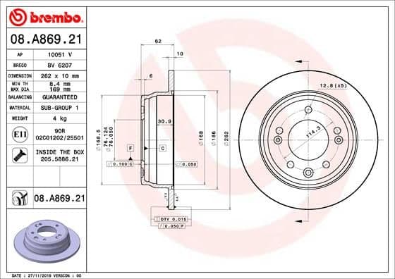 Bremžu diski BREMBO 08.A869.21 1