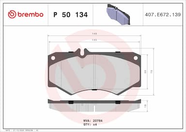 Bremžu uzliku kompl., Disku bremzes BREMBO P 50 134 1