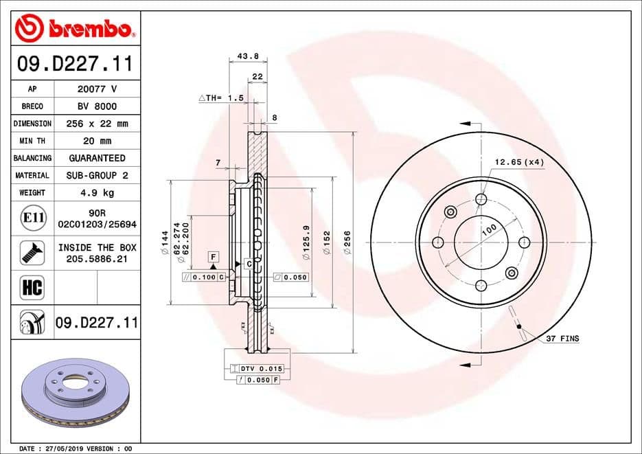 Bremžu diski BREMBO 09.D227.11 1