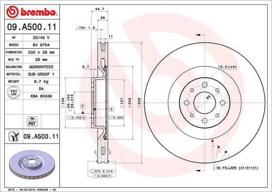 Bremžu diski BREMBO 09.A500.11 1