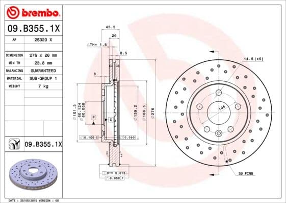 Bremžu diski BREMBO 09.B355.1X 1