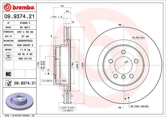 Bremžu diski BREMBO 09.9374.21 1