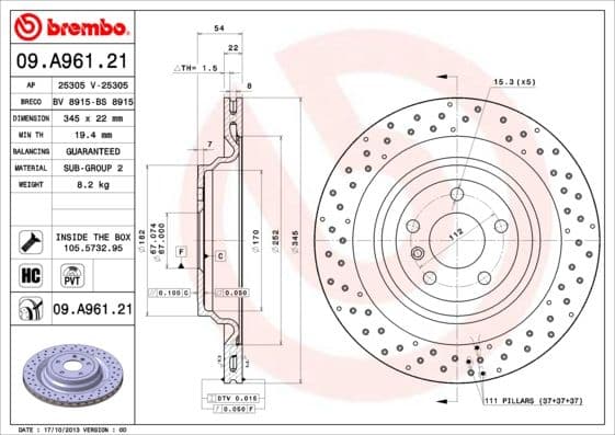 Bremžu diski BREMBO 09.A961.21 1