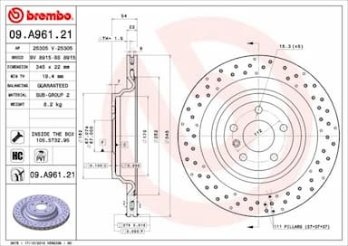 Bremžu diski BREMBO 09.A961.21 1