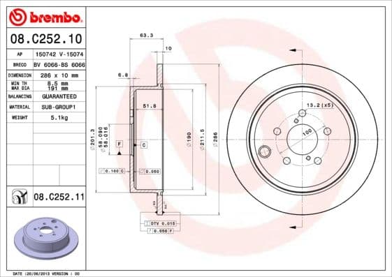 Bremžu diski BREMBO 08.C252.11 1