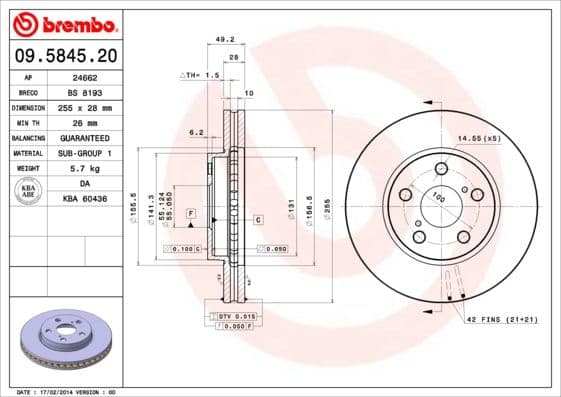 Bremžu diski BREMBO 09.5845.20 1