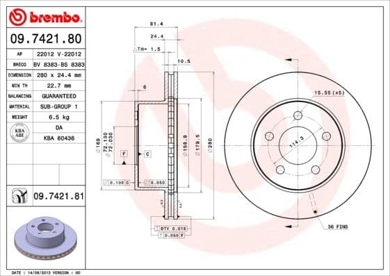 Bremžu diski BREMBO 09.7421.81 1