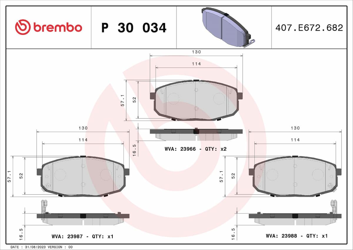 Bremžu uzliku kompl., Disku bremzes BREMBO P 30 034 1