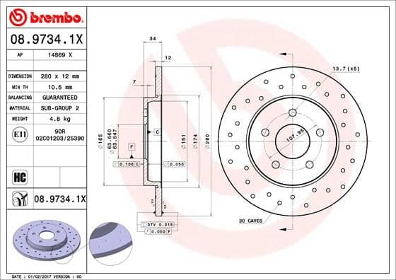 Bremžu diski BREMBO 08.9734.1X 1