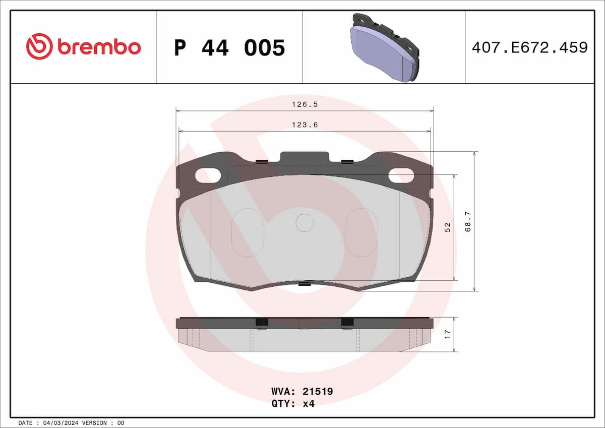 Bremžu uzliku kompl., Disku bremzes BREMBO P 44 005 1