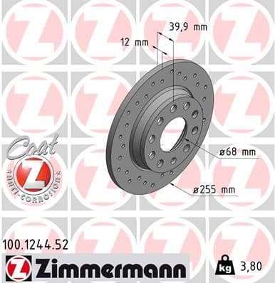 Bremžu diski ZIMMERMANN 100.1244.52 1