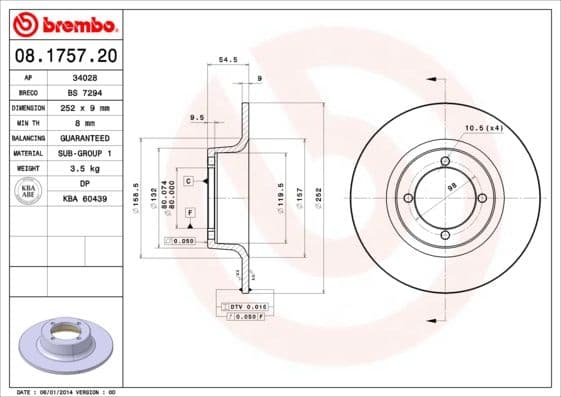 Bremžu diski BREMBO 08.1757.20 1