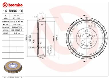 Bremžu trumulis BREMBO 14.D996.10 1