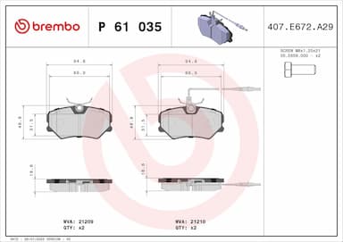 Bremžu uzliku kompl., Disku bremzes BREMBO P 61 035 1