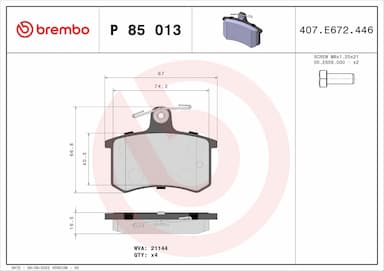 Bremžu uzliku kompl., Disku bremzes BREMBO P 85 013 1