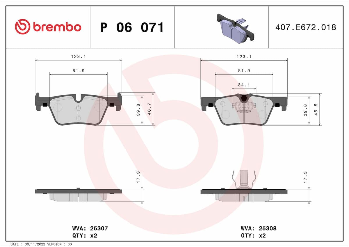 Bremžu uzliku kompl., Disku bremzes BREMBO P 06 071 1