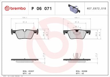 Bremžu uzliku kompl., Disku bremzes BREMBO P 06 071 1