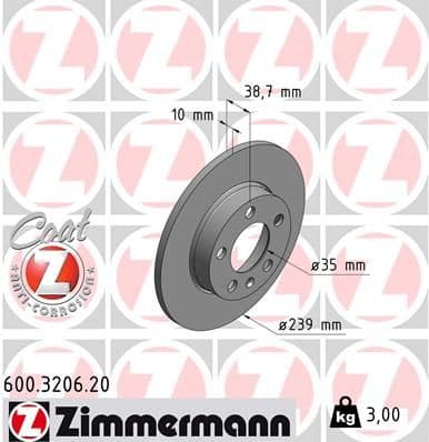 Bremžu diski ZIMMERMANN 600.3206.20 1