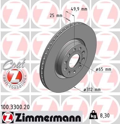 Bremžu diski ZIMMERMANN 100.3300.20 1