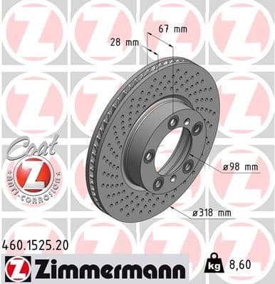 Bremžu diski ZIMMERMANN 460.1525.20 1