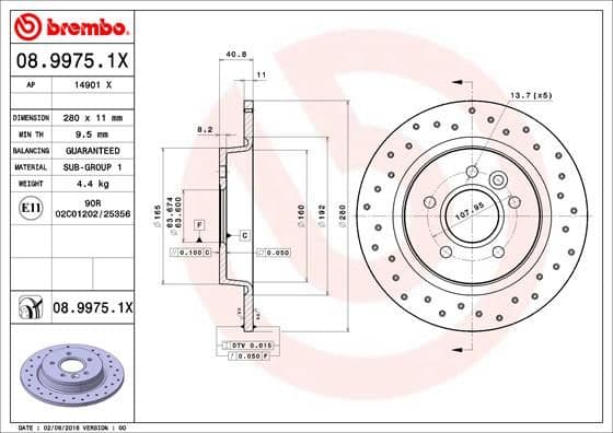 Bremžu diski BREMBO 08.9975.1X 1