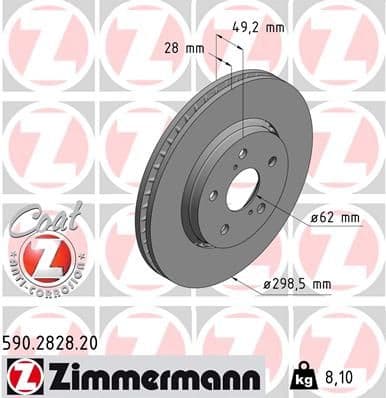 Bremžu diski ZIMMERMANN 590.2828.20 1