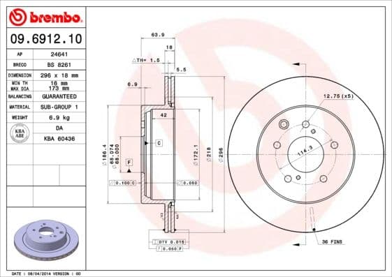 Bremžu diski BREMBO 09.6912.10 1