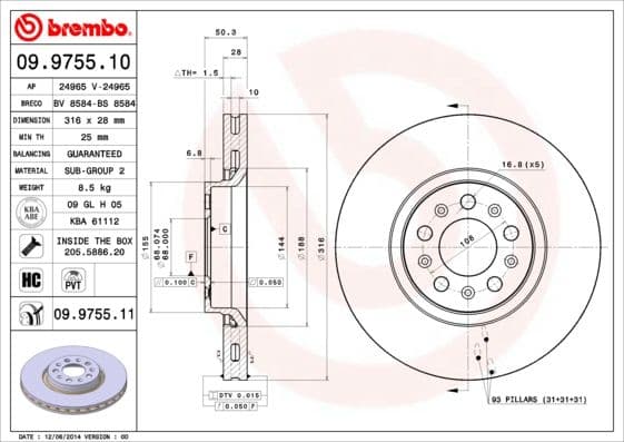 Bremžu diski BREMBO 09.9755.11 1