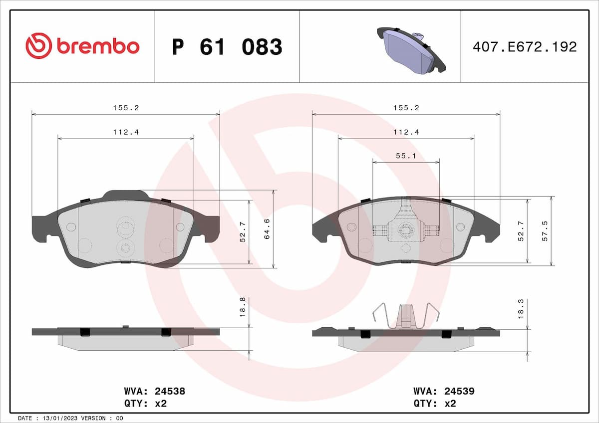 Bremžu uzliku kompl., Disku bremzes BREMBO P 61 083 1