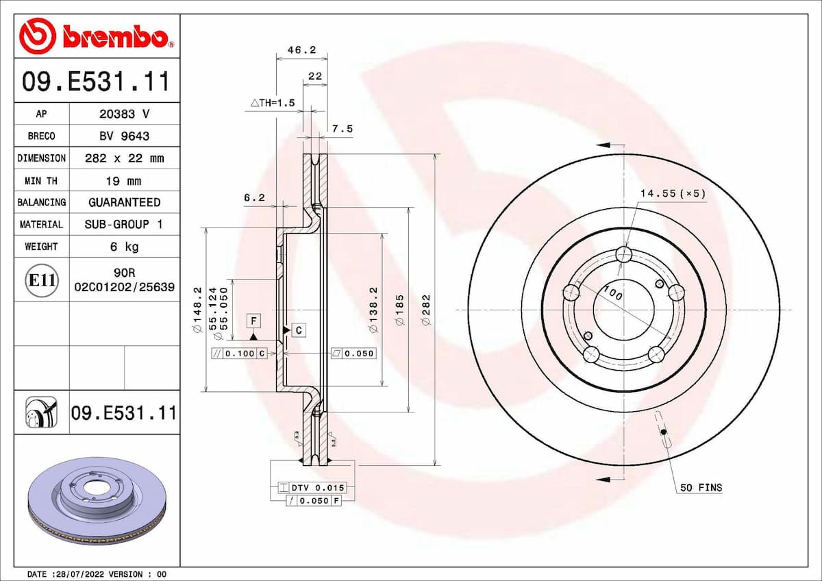 Bremžu diski BREMBO 09.E531.11 1