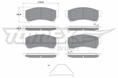 Bremžu uzliku kompl., Disku bremzes TOMEX Brakes TX 17-40 1