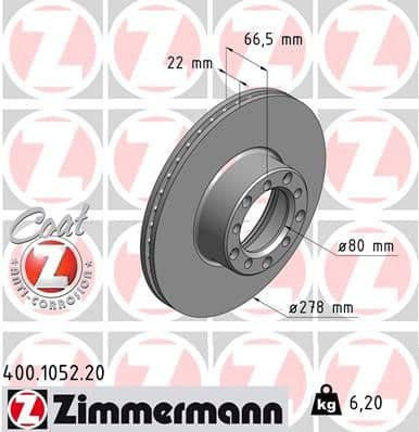 Bremžu diski ZIMMERMANN 400.1052.20 1