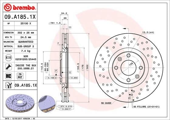 Bremžu diski BREMBO 09.A185.1X 1