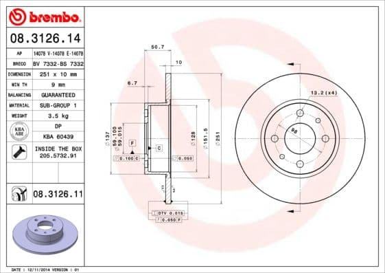 Bremžu diski BREMBO 08.3126.11 1