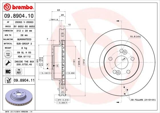 Bremžu diski BREMBO 09.8904.11 1