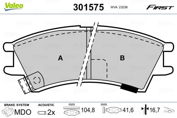 Bremžu uzliku kompl., Disku bremzes VALEO 301575 1