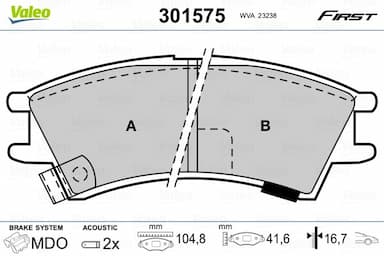 Bremžu uzliku kompl., Disku bremzes VALEO 301575 1